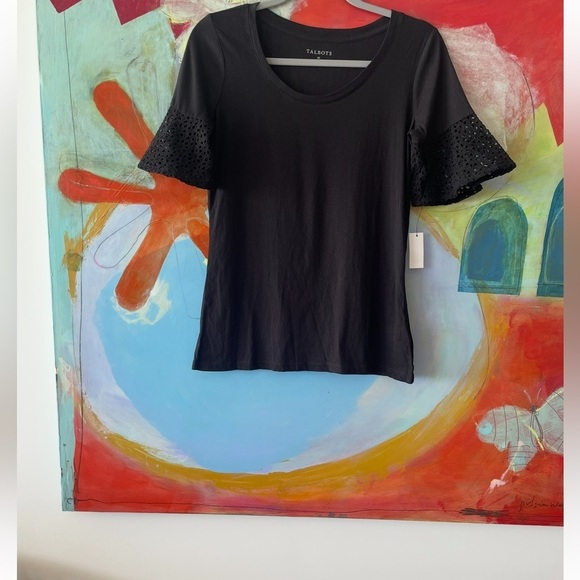 NWT Talbots Women's Medium Black
Eyelet Short Sleeve T Shirt Pullover
Top - Picture 3 of 4